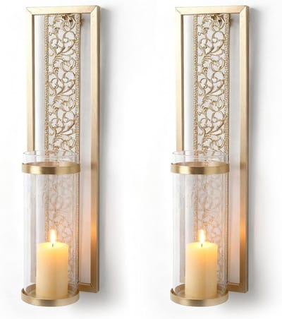 Wandkandelaars - Kaarshouders - Woonkamer Decoratie - Vintage Uitgehold - 2 stuks - Goud
