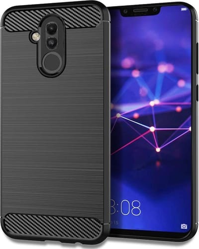 DrPhone BCR1 Carbon Hoesje - Geborsteld TPU case - Ultimate Drop Proof Siliconen Case - Carbon fiber Look - Geschikt voor Mate 20 Lite -Zwart