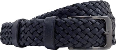 Riem - Gevlochten Leer - 3.5 cm - Donkerblauwe Leren Riem - 110 cm (Taille maat 90 cm)