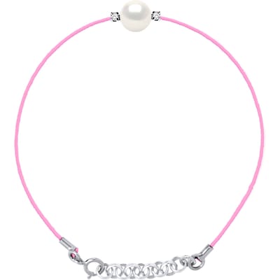 Diamond Bracelet 0060 Cts Natuurlijke en gekweekte parel Ronde 8-9 mm Nylon Rose 925
