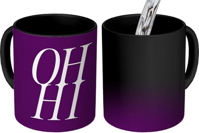 Magische Mok - Foto op Warmte Mokken - Koffiemok - Oh hi - Paars - Minimalistisch - Magic Mok - Beker - 350 ML - Theemok - Mok met Tekst
