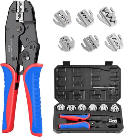 Krimptang Set - Elektrisch Gereedschap - Bedrading Aansluiten - 7 Verwisselbare Kaken - 35 mm² - Blauw