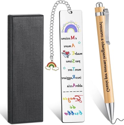 Elegante metalen boekenlegger met balpen in zwarte verpakking - Persoonlijk cadeau voor leraren, eindejaarsgeschenk en unieke side markers
