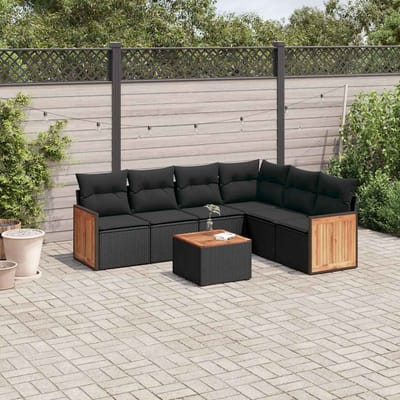 vidaXL - 7-delige - Loungeset - met - kussens - poly - rattan - zwart
