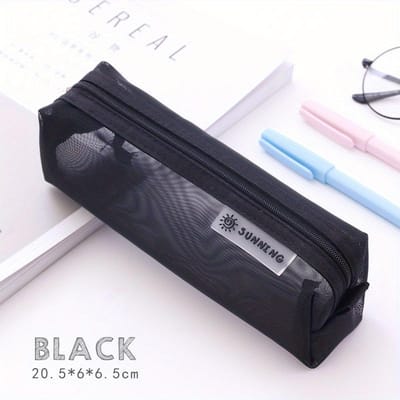 Mesh Etui Grote Capaciteit Potloodzakje Transparant Multifunctioneel Potloodtasje Kantoorartikelen Leuke Bureau-accessoires Cadeaus zwart