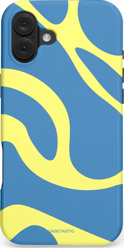 Casetastic hoesje geschikt voor Apple iPhone 16 Plus - MagSafe - Dubbellaagse bescherming - Blauwe Gele Zee Stranden - Fashion Case - Lavendel Goud Lichtblauw