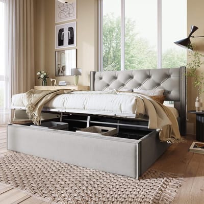 Tweepersoonsboxspringbed 160 x 200 cm met opbergruimte en verstelbaar hoofdeinde
