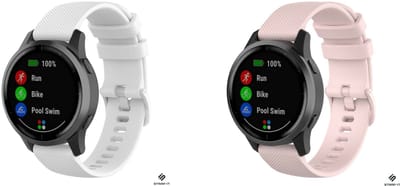 Strap-it Siliconen Classic Band + Sport Bandje - Geschikt voor Garmin Venu 2S - Roze & Wit - Sportarmband - Siliconen Band - Waterbestendig & zweetbestendig