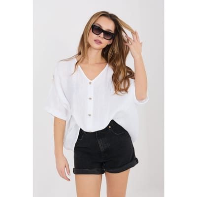 Eloria Button Blouse - Wit / One Size