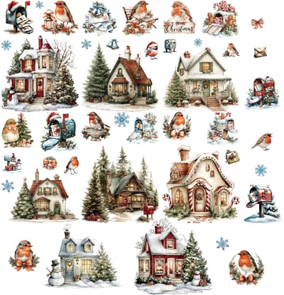 Dailygoody - Kerst Sticker Set - Winterraam Stickers - Decoratie en feestelijk - 8 Bladen - Creatieve versiering - Perfect voor de feestdagen - Geschi..