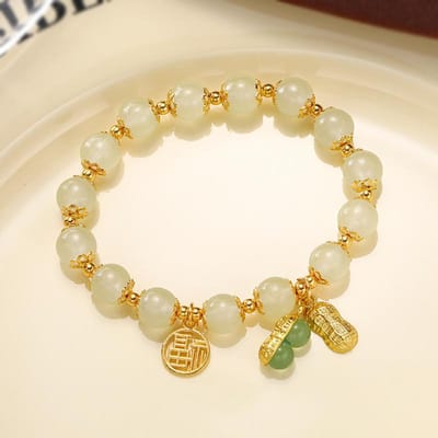Mode Creatief Geluk Natuurlijke Hotan Jade Armband Vintage Lichte Luxe Handgemaakte Sieraden Armband Dames Meisjes Sieraden Cadeau beige