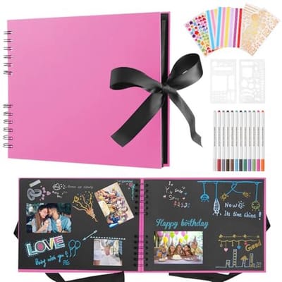 Aanpasbaar Scrapboek Fotoalbum met 80 Zwarte Pagina's - 38 x 20 cm - DIY Fotoalbum voor Herinneringen