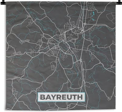 Wandkleed - Wanddoek - Stadskaart – Plattegrond – Duitsland – Blauw – Bayreuth – Kaart - 180x180 cm - Wandtapijt