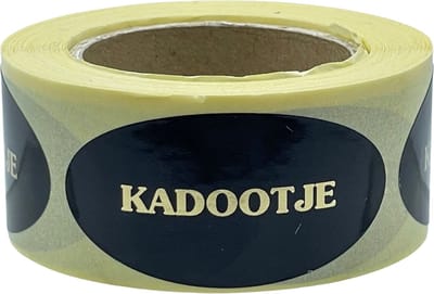 Kadootje sticker - 250 Stuks - 25x50mm - ovaal - goud - zwart - reclame-etiket - retail sticker - voedseletiket - kado - wijnetiket