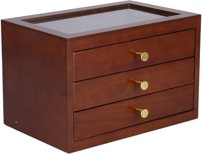 JHUBERS- Juwelendoos Houten 3 Lagen - Sieradendoos voor Dames - Juwelen Opbergdoos - Opbergruimte voor Ringen/Oorbellen - Elegant Uiterlijk - Afmetingen 30 x 20 x 19 cm