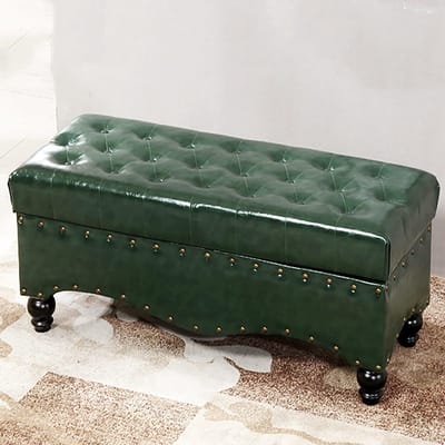 Opbergbank Kunstleer - Voetenbank Kruk - Ruimte Besparen - Hoge Veerkracht - 60x45x45cm - Groen