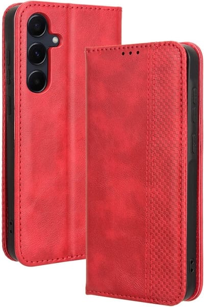 Coverup Hoesje - Geschikt voor Samsung Galaxy A35 Hoesje - Coverup Vintage Style Book Case - Rood