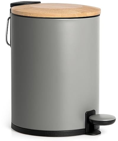 Bamboe Vuilnisbak voor Badkamer met Soft-Close en Antislip | 3 Liter | Grijs