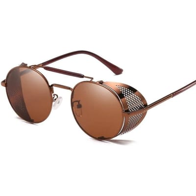 Retro Gotische Steampunk Stijl Rond Metalen Frame Zonnebril Mannen Vrouwen Luxe Designer Schild Lens Zonnebrillen Gafas de Sol brown