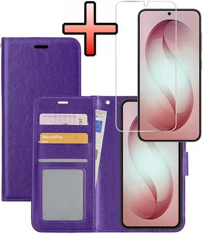 Hoesje - Met Screenprotector - Geschikt voor Samsung Galaxy S26 - Luxe Pasjeshouder - Bookcase Portemonee - Flip Case - Kunstleer Book Case - Flipcase - Book Cover - Walletcase - Portemonneehoes - Paars