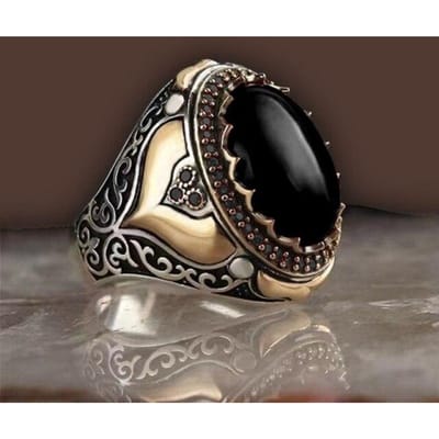 Handgemaakte Turkse Turquoise Kralen Ring Voor Mannen Vrouwen Antieke Zilverkleur Zeeblauw Rode Zirkoon Ring Islamitische Vintage Sieraden 6 -13 11 black