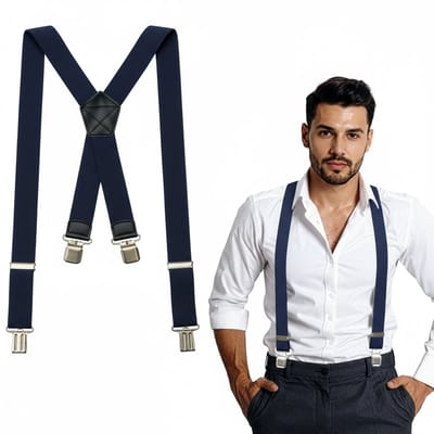 DIVERZA Bretels Heren Volwassenen – Bretels met stevige brede clips – Cadeau voor Man – 4 clips – Bretels Elastisch – Blauw