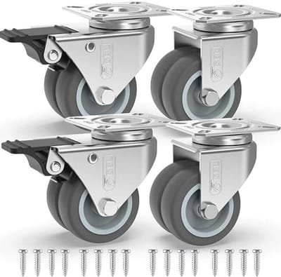 Zwenkwielen 50mm voor Meubels - 400kg - 4 Stuks - Rubber Trolley Wielen zonder Vlootracks