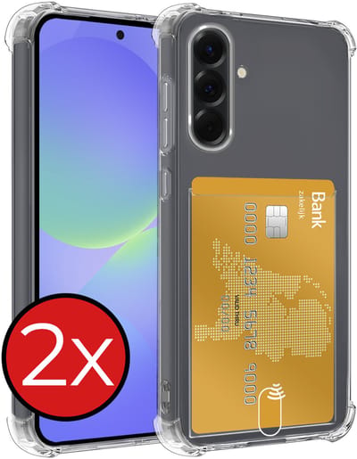 Hoesje - 2 Stuks - Geschikt voor Samsung Galaxy A36 - Met Pashouder en Kaarthouder - Telefoon Hoes Shockproof - Back Cover - Siliconen Case - Shock Proof - Pasjes Houder - Telefoonhoes - Transparant