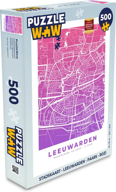 Puzzel Stadskaart - Leeuwarden - Paars - Roze - Legpuzzel - Puzzel 500 stukjes - Plattegrond