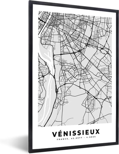 Fotolijst incl. Poster - Vénissieux - Plattegrond - Frankrijk - Kaart - Stadskaart - 40x60 cm - Posterlijst