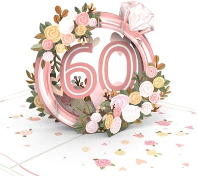 Dailygoods- Pop-up Kaart Diamanten Bruiloft - 3D Wenskaart - Cadeaukaart voor 60e Huwelijksdag - Geldgeschenkverpakking - Uitnodigingskaart Jubileumfeest - Bijzondere Papierkunst