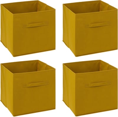 5Five Opbergmand/kastmandje - 4x - Mosterdgeel - 31 x 31 x 31 cm - 29 liter - Vakkenkast manden - Stof met versterkte bodem - Opvouwbaar