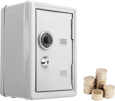 Mini Spaarpot met Simulatiecodewiel voor Kinderen - Opbergdoos voor Wisselgeld - Metalen Kistje met Sleutels (Wit)