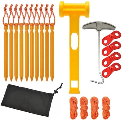 Dailygoods- Tentstokken 10-delige set - Aluminium - Campingaccessoires - Kunststof hamer - Nageltrekker - Opbergtas - Eenvoudig kamperen - Tentpalen