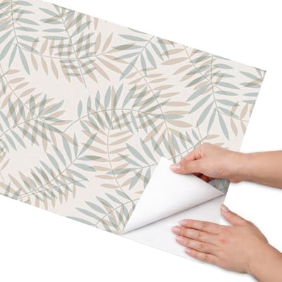 Coloray Meubel Wrap Folie - Beige Meubelfolie - 50x100 cm - Decoratiefolie Zelfklevend Bladachtige esthetiek - Meubelfolie Zelfklevend - Boho Meubelfolie - Wrapfolie Keuken - Wanddecoratie - Bloemen en planten