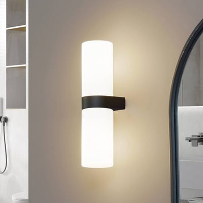 Lucande - Wandlamp - 2lichts - Glas, staal - H: 31.5 cm - E14 - zwart, wit