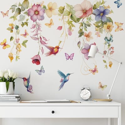 Muursticker Kolibrie en bloem - Kinderkamer - Muurdecoratie - Wandsticker - Sticker Voor Kinderen 30×90CM*2