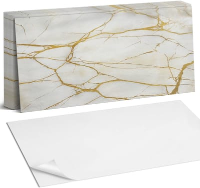 Coloray Plaktegels - Elegant marmer met aderen Zelfklevende Wandtegels - 40 cm x 20 cm - Wit Plaktegels - 10 stuks - Rechthoek PVC Tegels - Plaktegels Badkamer - Vloertegels Zelfklevend - Vinyltegels Vloer Zelfklevend - Portugese Tegels