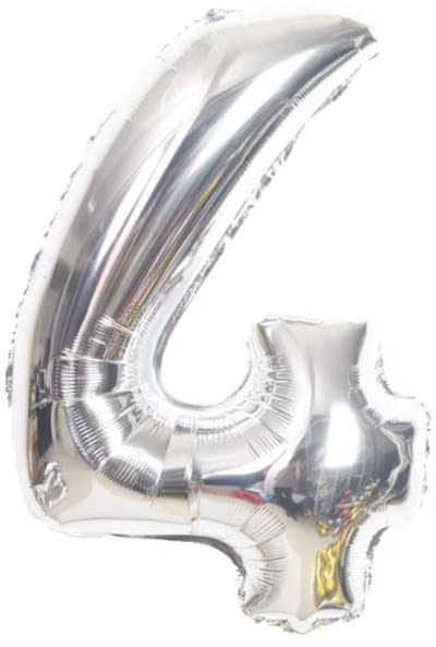 New Age Devi - Folie ballon XL 100cm met opblaasrietje - cijfer 4 zilver - 4 jaar folieballon - 1 meter groot met rietje - Mixen met andere cijfers enof kleuren - Jumada merk mogelijk