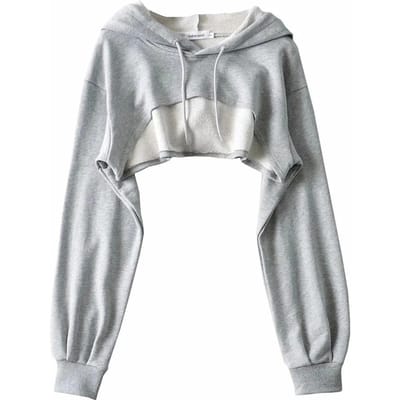 Hoodie Dames Hoodie Persoonlijk Onregelmatig gewas Ultrakorte stijl Top met lange mouwen Dames M grijze kleur