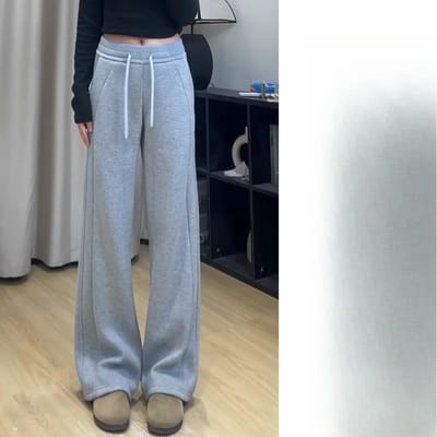 Lente en Herfst Nieuwe Hoge Taille Skinny Dezelfde Rechte Smalle Casual Wijde Pijp Joggingbroek XL black