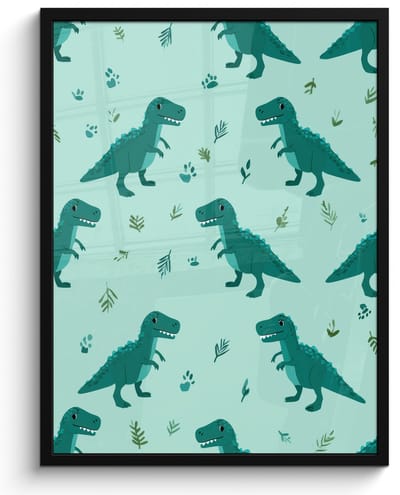 Poster in lijst - Fotolijst 60x80 cm - Posters - Donkergroen - Dinosaurussen - Afdrukken - Bladeren - Posterlijst zwart - Decoratie - Wanddecoratie woonkamer - Muurdecoratie slaapkamer
