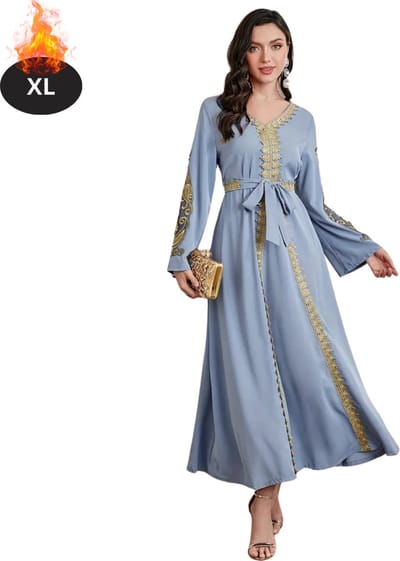 Bovista Islamitische Kleding - Djellaba Dames - Moslim Kleding - Arabisch Dames Kaftan - Alhamdulillah - Blauw - XL