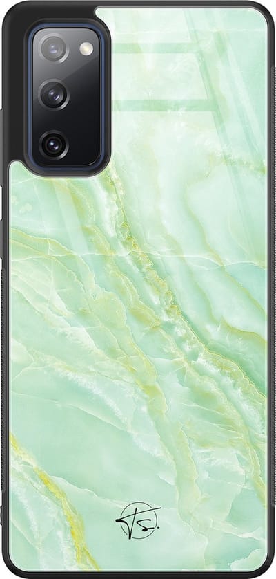 Hoesje geschikt voor Samsung Galaxy S20 FE - Marmer limegroen - Hard Case Zwart Back Cover - Marmer - Groen - Mooie Telefoonhoesjes