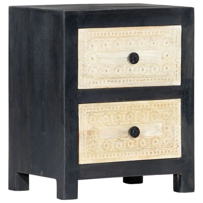 vidaXL - Nachtkastje - handgesneden - 40x30x50 - cm - massief - mangohout - grijs