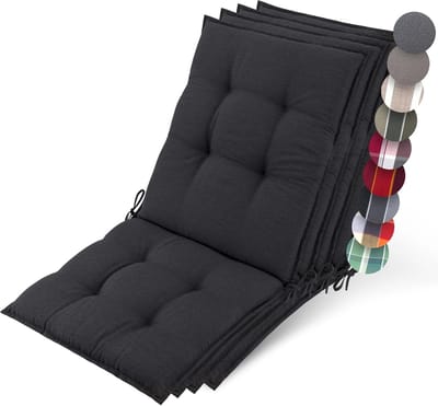 Beautissu Sun-NL – Set van 4 Premium Lage Rugleuning Kussen 100x50 cm - UV-bestendig & 8cm Dik Kussen Tuinstoelkussen Antislip Bevestigingsbanden – Stevige Stof Antraciet Gestreept