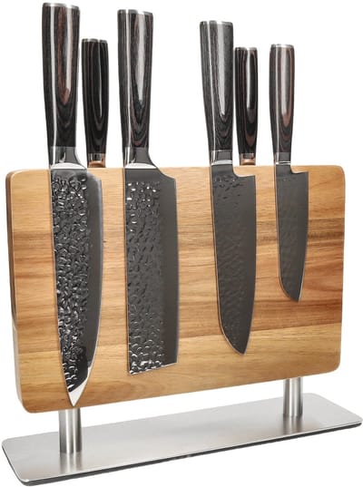 Shinrai Knives - Hammered RVS 6-delige Messenset + Messenblok Stans