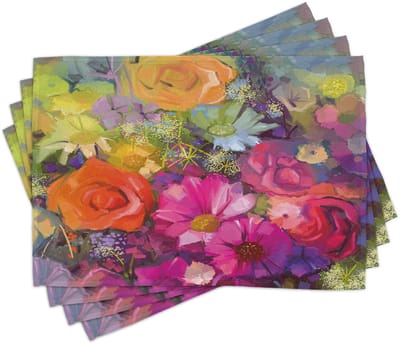 ABAKUHAUS Bloemen placemats, Levendig boeket met madeliefjes, pioenen en gerberas – romantisch arrangement, print, tafeldecoratie van kleurvaste stof voor eetkamer en keuken, veelkleurig