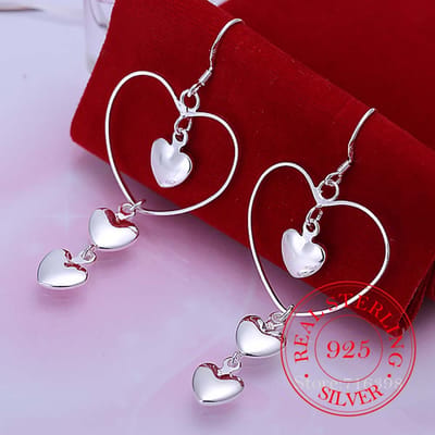 Koreaanse 925 Sterling Zilver Romantische 3 Massieve Hart Vintage Lange Kwast Dangle Oorbellen Voor Vrouwen Verloving Bruiloft Sieraden pink