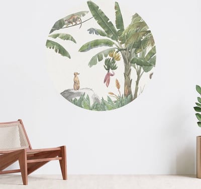 Muurcirkel zelfklevend behang - Jungle met kleurrijke dieren - Wanddecoratie - 080cm behangcirkel - Ronde sticker voor aan de muur - Behangsticker verkrijgbaar in verschillende formaten